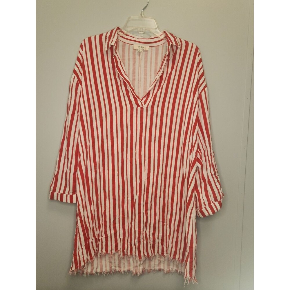 Umgee Red and White Striped V-Neck Tunic Top Size XL